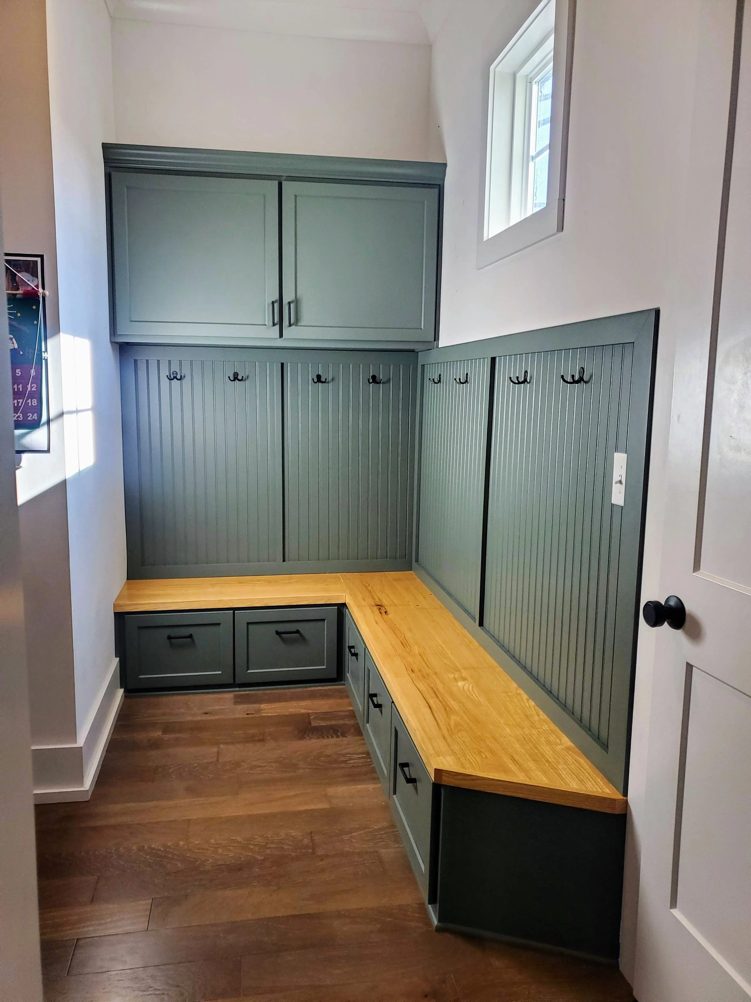 Entryway Drop Zone with Storage, Hooks, and Bench Seating // Residential Woodwork