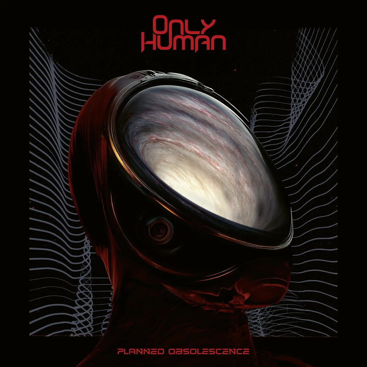 Official artwork for the album "Planned Obsolescence" by the progressive metal band ONLY HUMAN. At the top it shows the "ONLY HUMAN" logo in red, and at the bottom it says "Planned Obsolescence" as the album title, also in red.