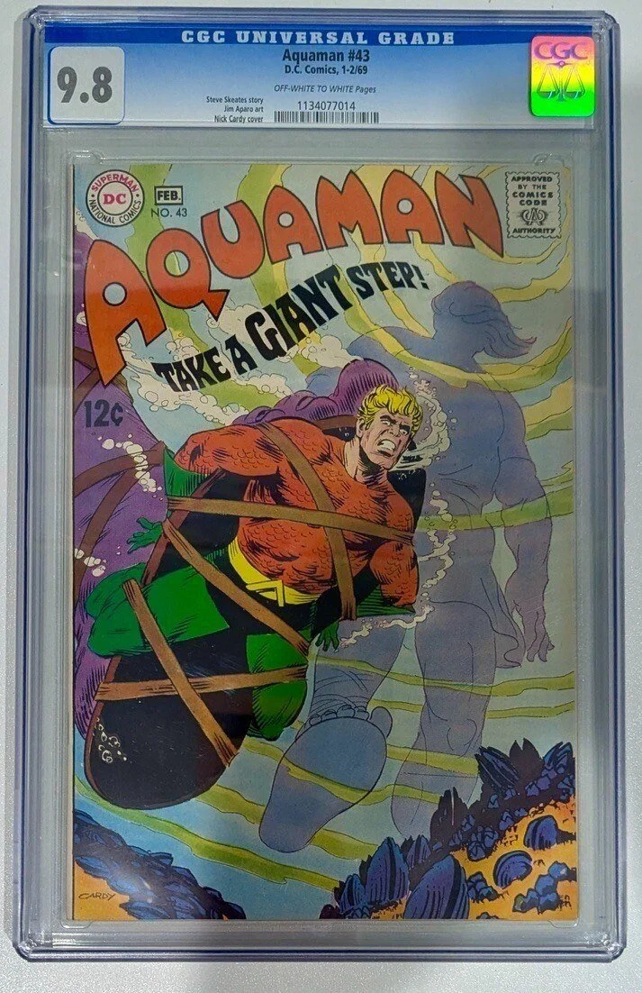 Front cover and CGC label of Aquaman #43, graded CGC 9.8