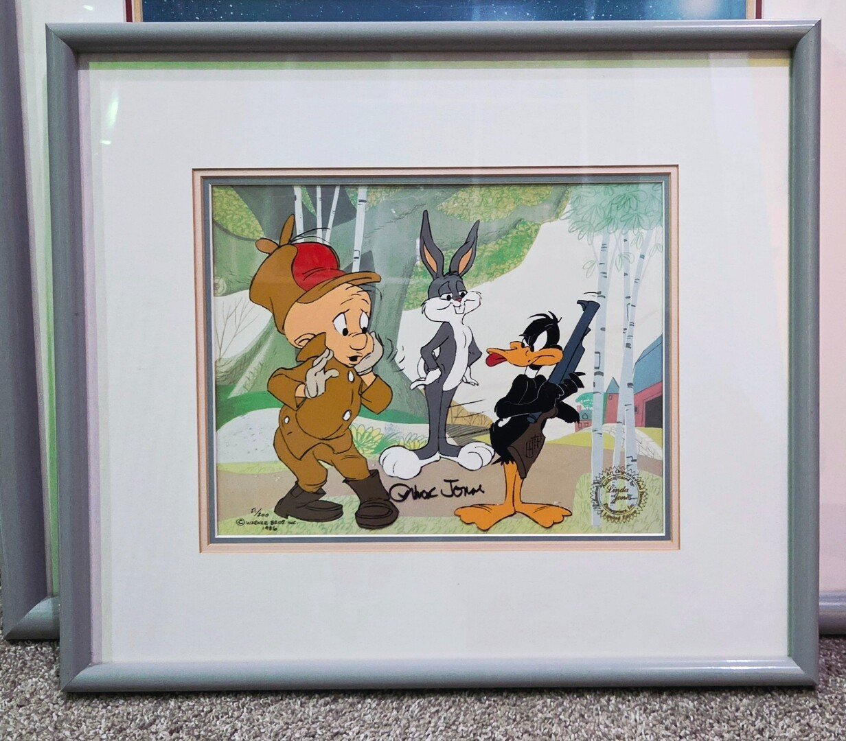 Full framed view of Elmer Fudd, Bugs Bunny and Daffy Duck artwork