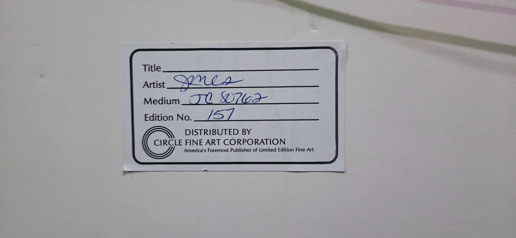 Circle Fine Art Corporation edition label for Dances with Wabbits