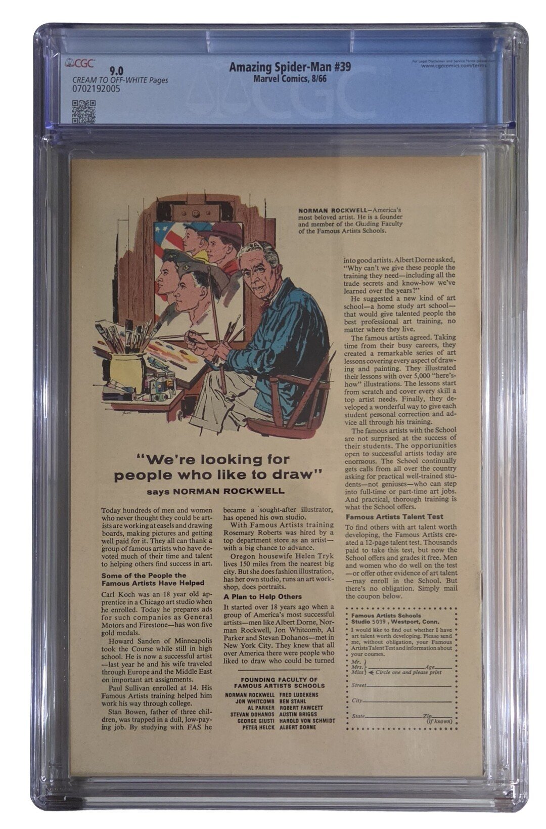 Back of Amazing Spider-Man #39 CGC 9.0 slab