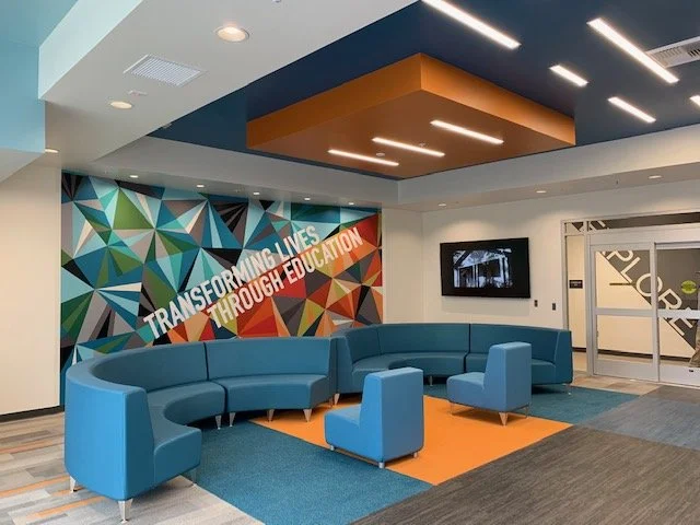 Community facility interior modern lobby from Lydia Alfred's portfolio of work at HMC Architects.