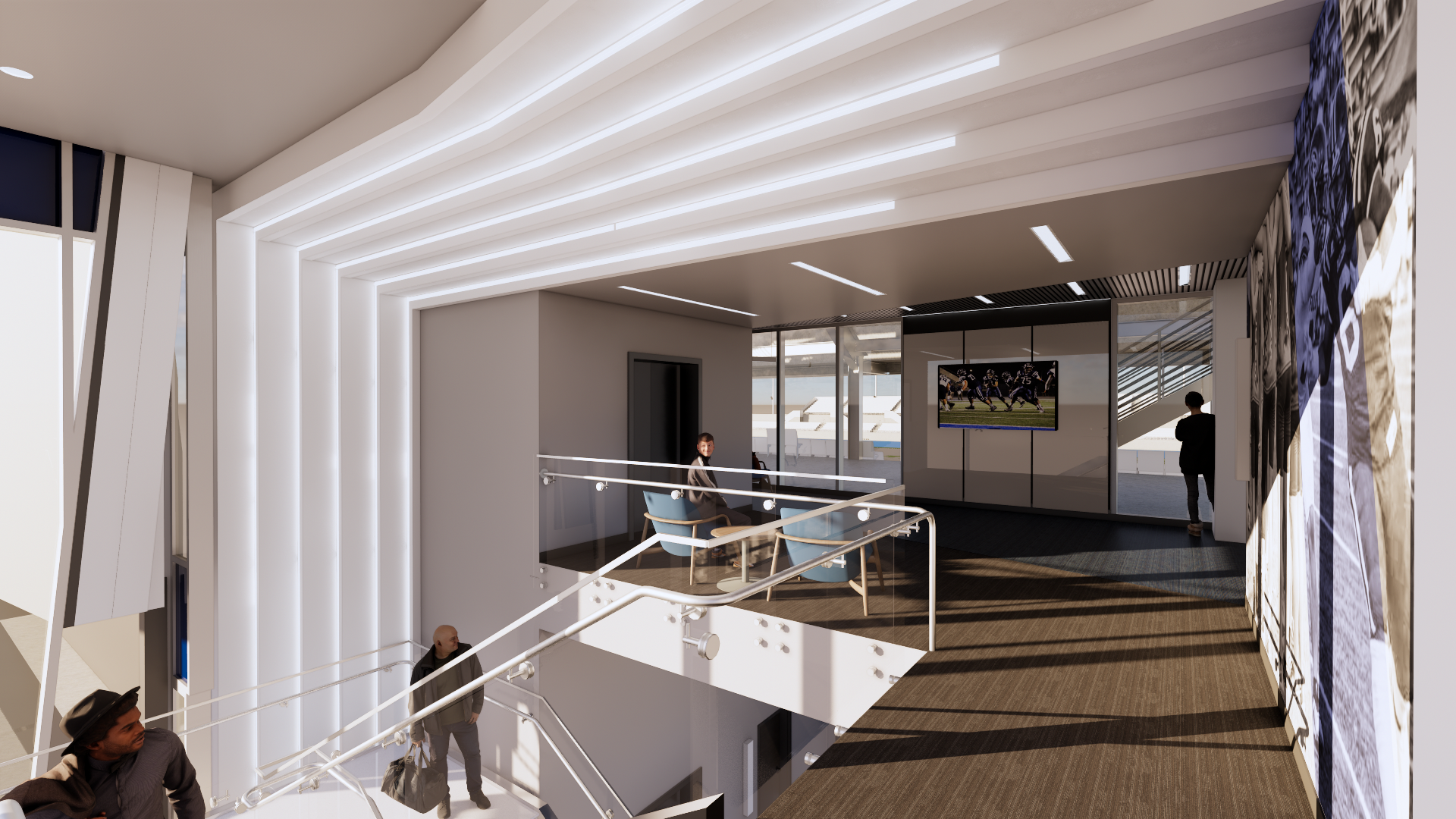 Athletic facility interior rendering from Lydia Alfred's portfolio of work at HMC Architects.
