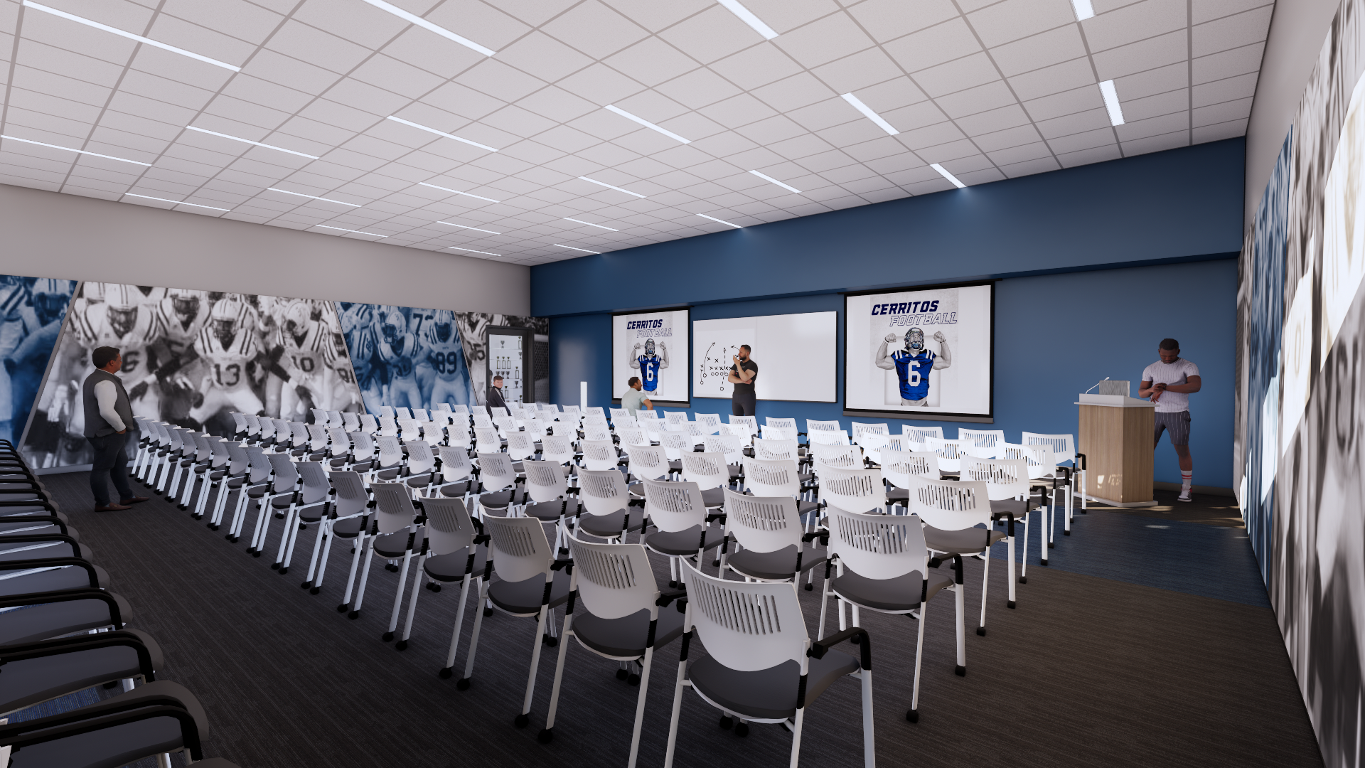 Athletic facility classroom interior rendering from Lydia Alfred's portfolio of work at HMC Architects.
