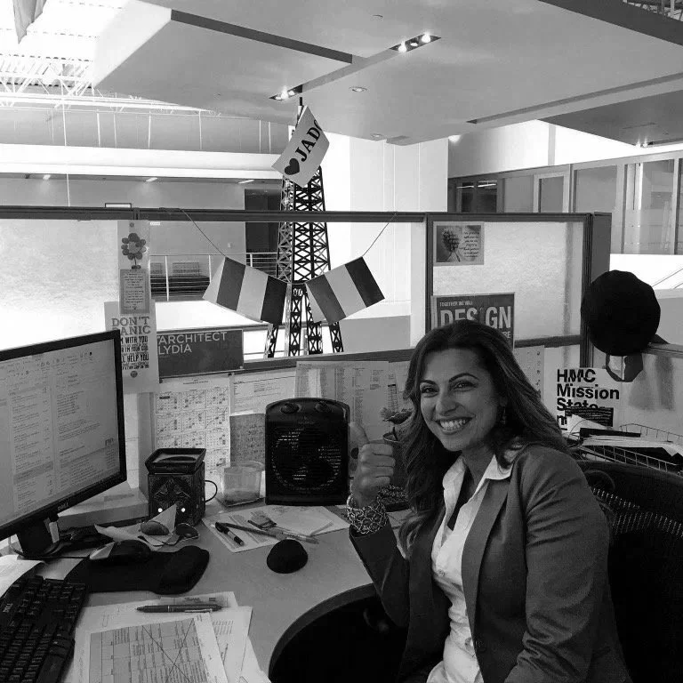 Lydia Alfred at her workstation in the HMC Architects office.
