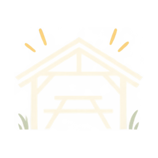 Outline of a house with rays of light emanating from the roof.