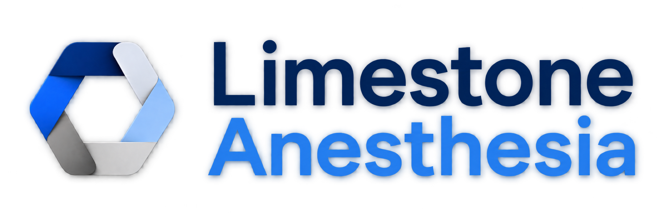 Limestone Anesthesia logo with a blue and gray geometric hexagon icon and blue text.