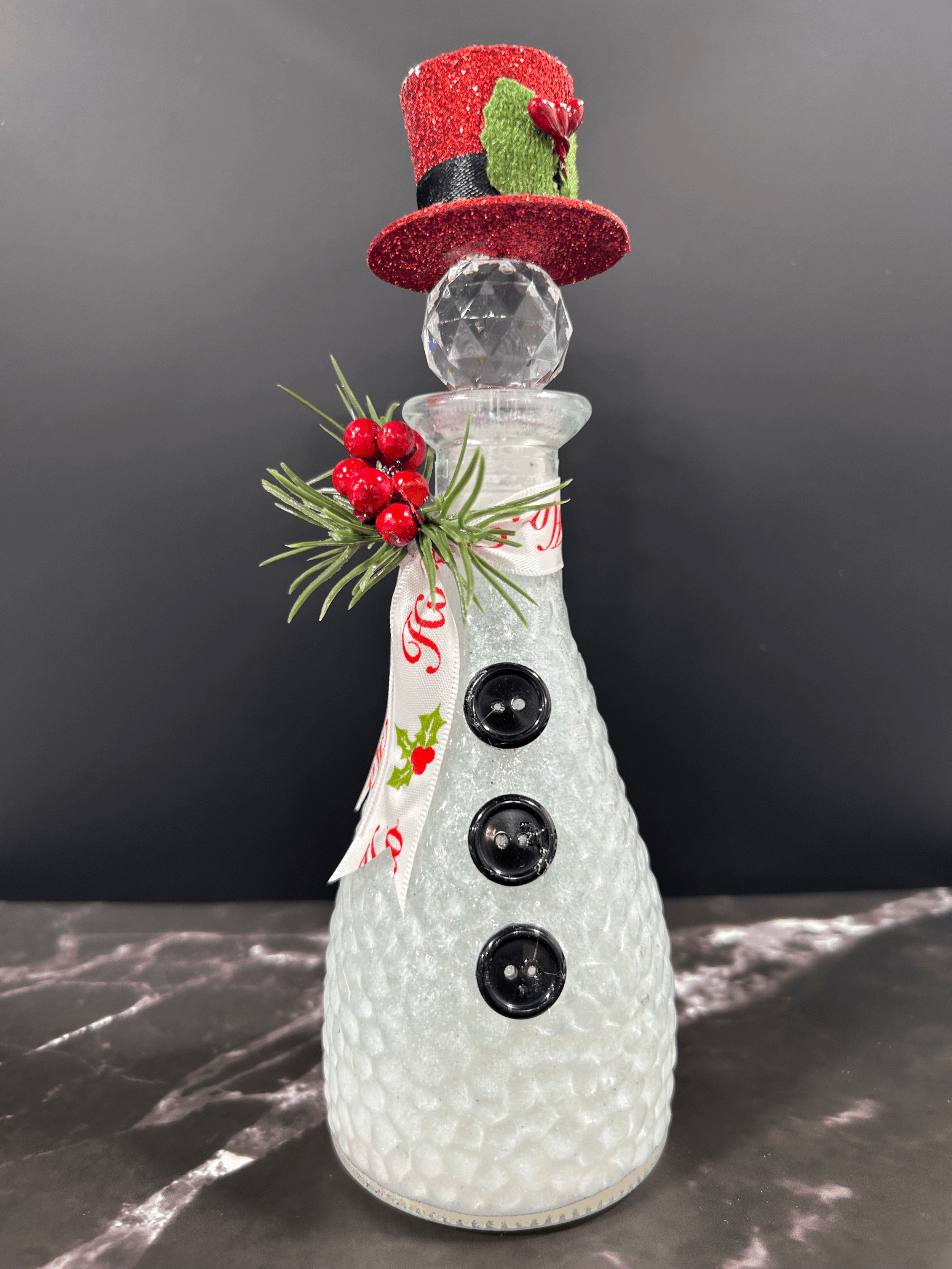 Sparkling Glass Snowman Tiered Tray Decor