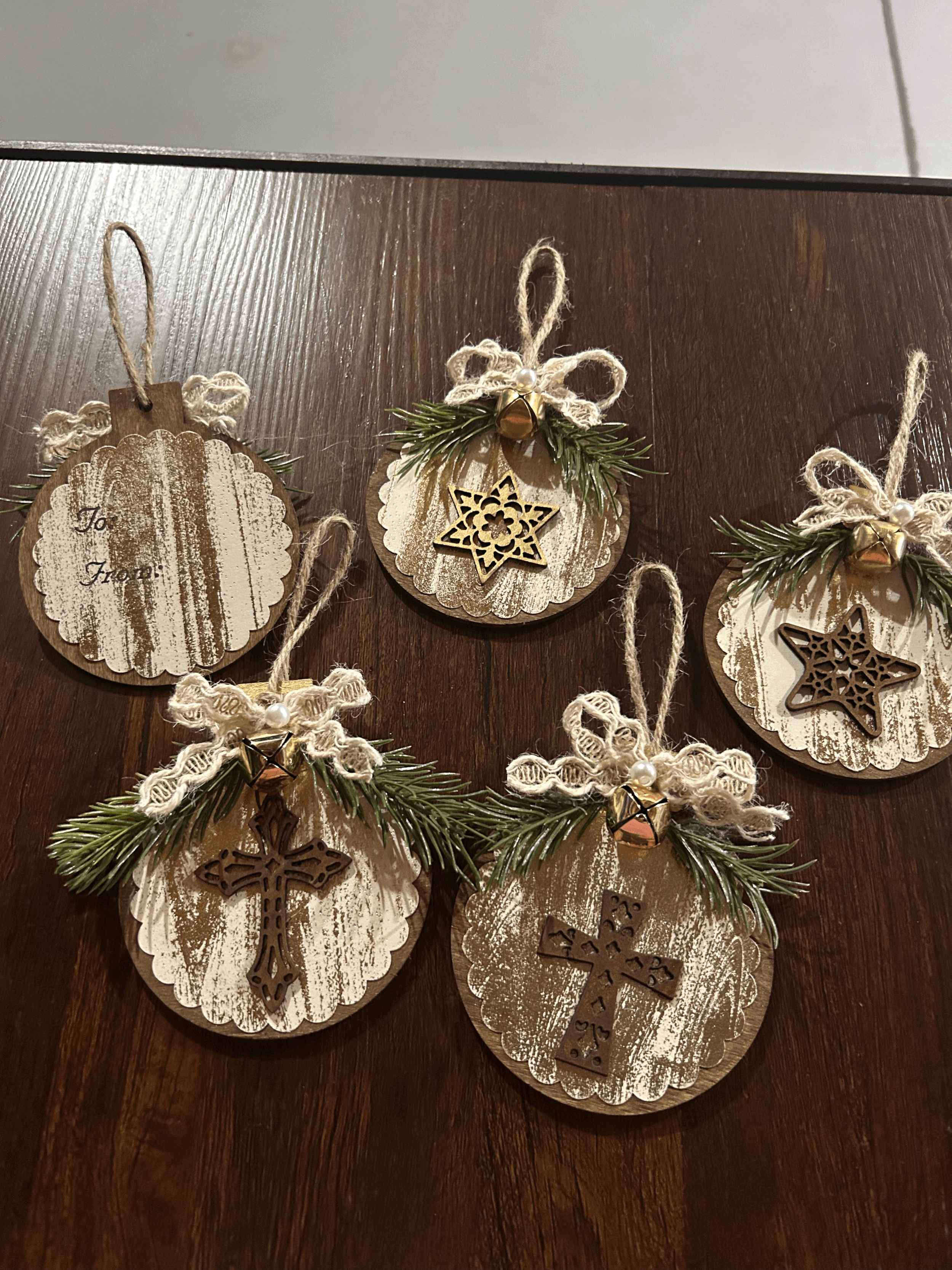 Cross & Star Foiled Wooden Ornaments