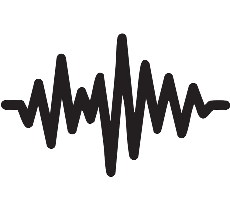 Black sound wave or waveform pattern on a white background.