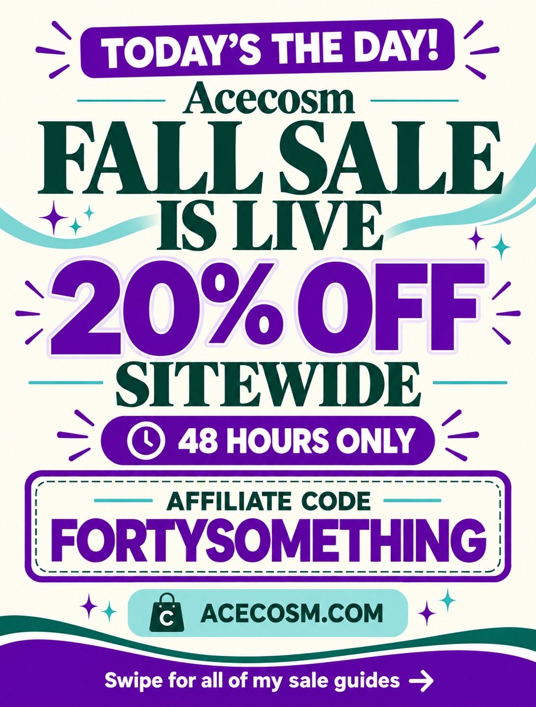 Today&rsquo;s the day! 🍂 The Acecosm fall sale is LIVE!

Save 20% sitewide for 48 hours with my affiliate code FORTYSOMETHING at Acecosm.com 🤎

Swipe through all of my sale supply guides and screenshot the lists you want to shop! Everything is orga