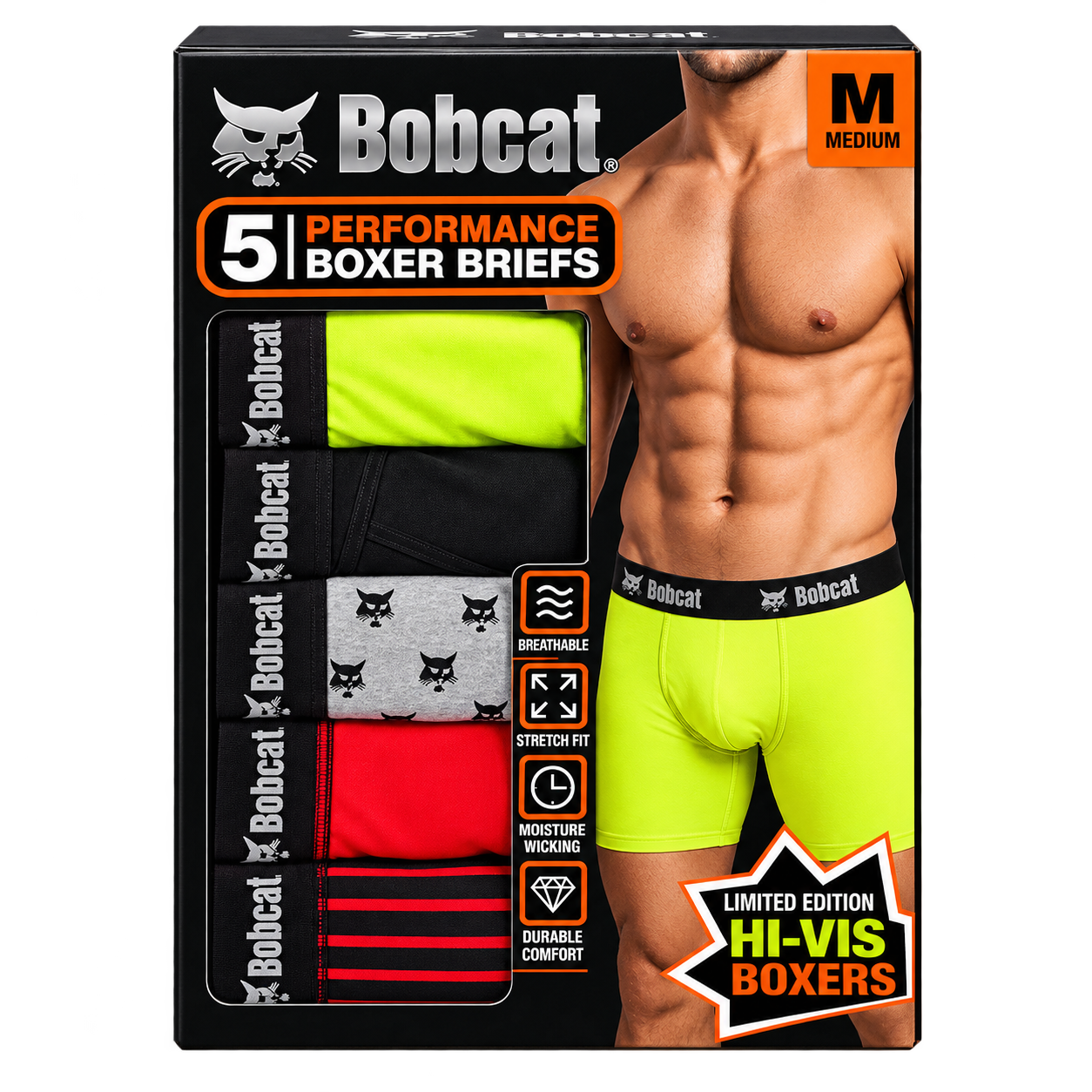 Bobcat Men’s Performance Boxer Briefs – 5 Pack