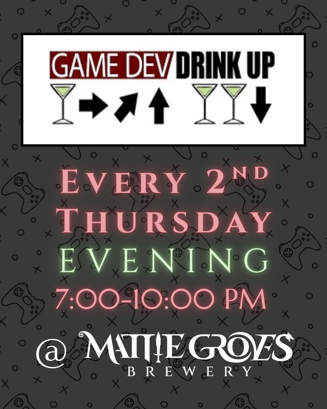 This weekend is stacked with events here at the Mattie Groves beer hall!

Starting tonight, we have our monthly Game Dev Drink Up event at 7pm, then rounding into Friday night, there'll be a live acoustic performance by Mark Musallam  also at 7pm.

O