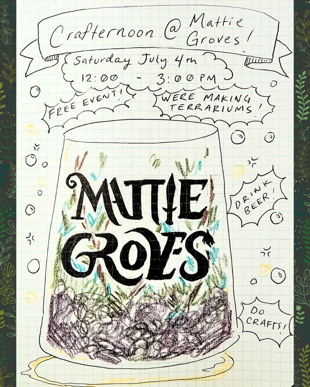 Yep, you read correctly: next Crafternoon - on July 4th - we'll be making Terrariums!! How freaking cool is that?! It's free to participate, and first come, first served.

We'll be open until 6pm on July 4 - cheers🍻🌿

#freeevents #crafternoon #terr