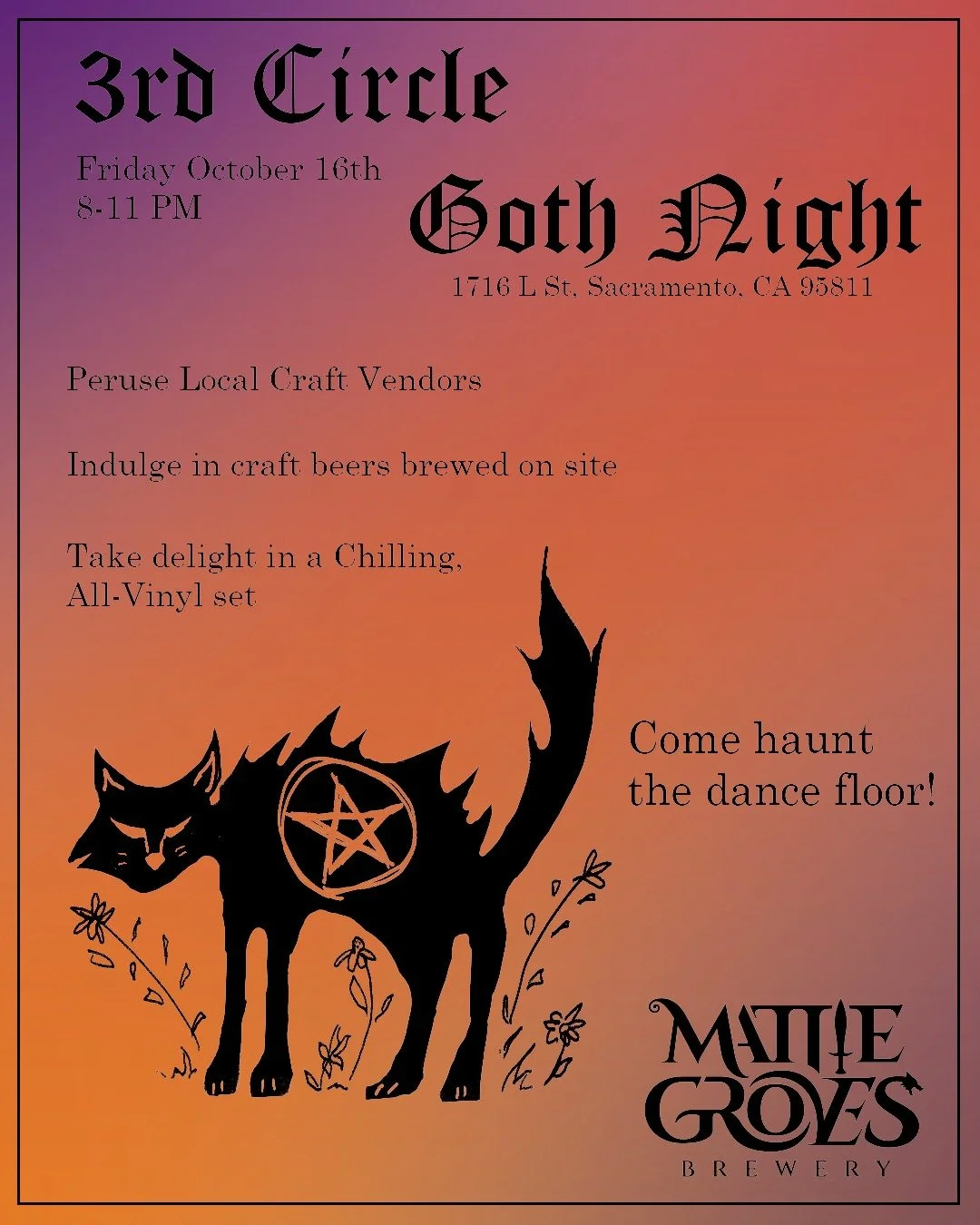 Our next goth night is looming... this coming 3rd Friday, the 16th (a momentary departure from our usual 3rd Saturday), be ready to join us in dark merriment as we usher in the Samhain holiday season. 

Moreover, we welcome you to embrace the eerie s