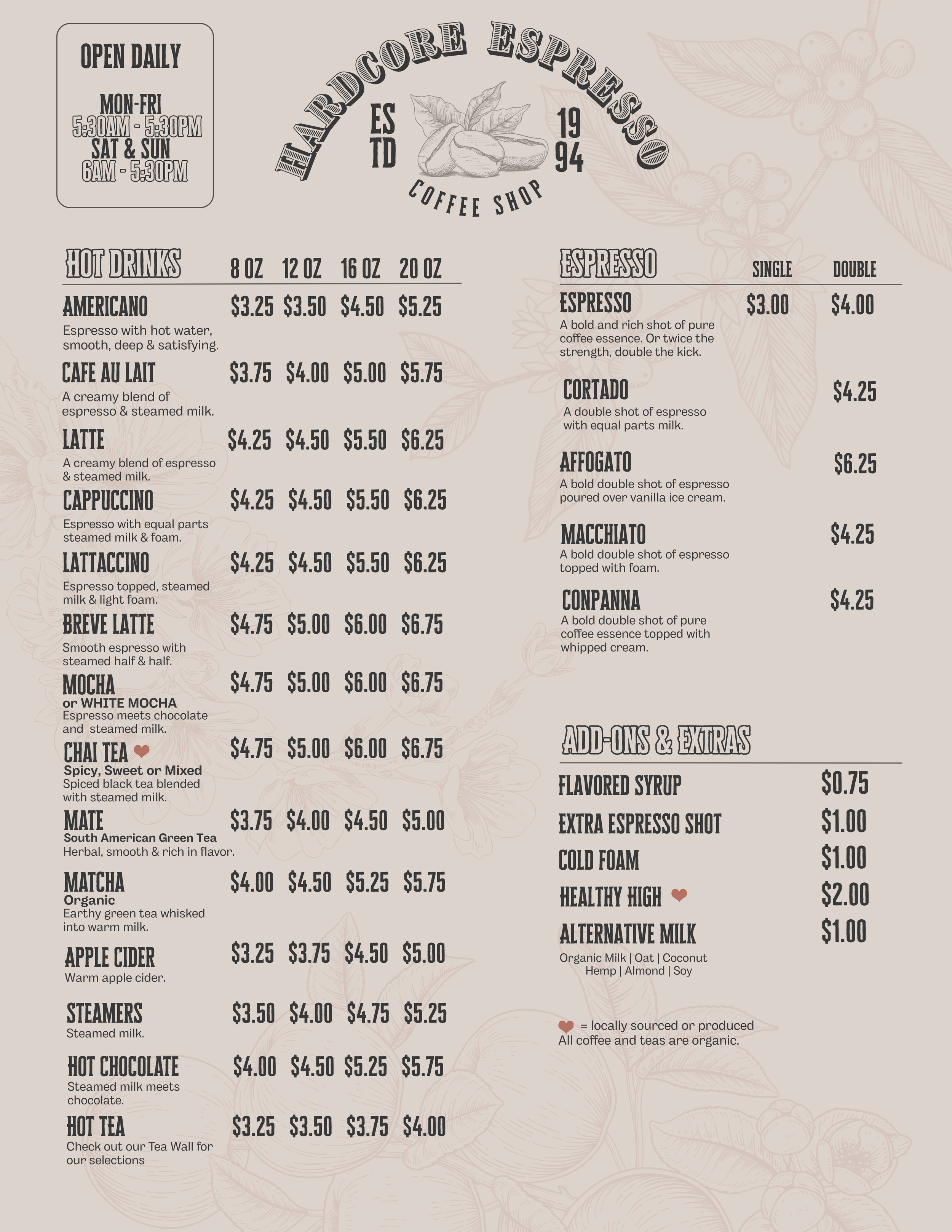 2026 Hardcore Menu page 1