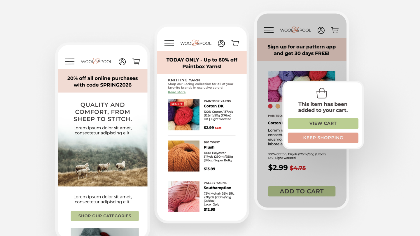 E-commerce Storefront Mockup for Specialty Yarn Retailer
