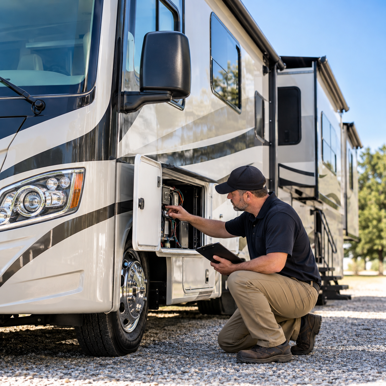 RV Technician Inspecting Motorhome Compartment.png