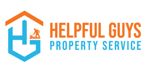 Logo for Helpful Guys Property Service featuring a house icon and text in orange and blue.