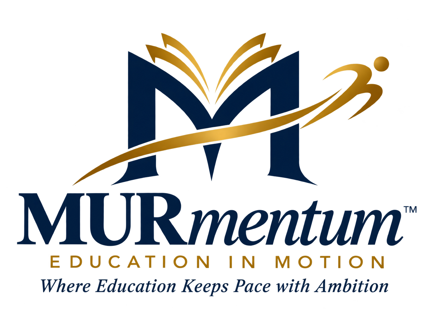 Logo for MUR momentum, an education organization, featuring an open book with pages and a swoosh around it, with the tagline 'Where Education Keeps Pace with Ambition'.