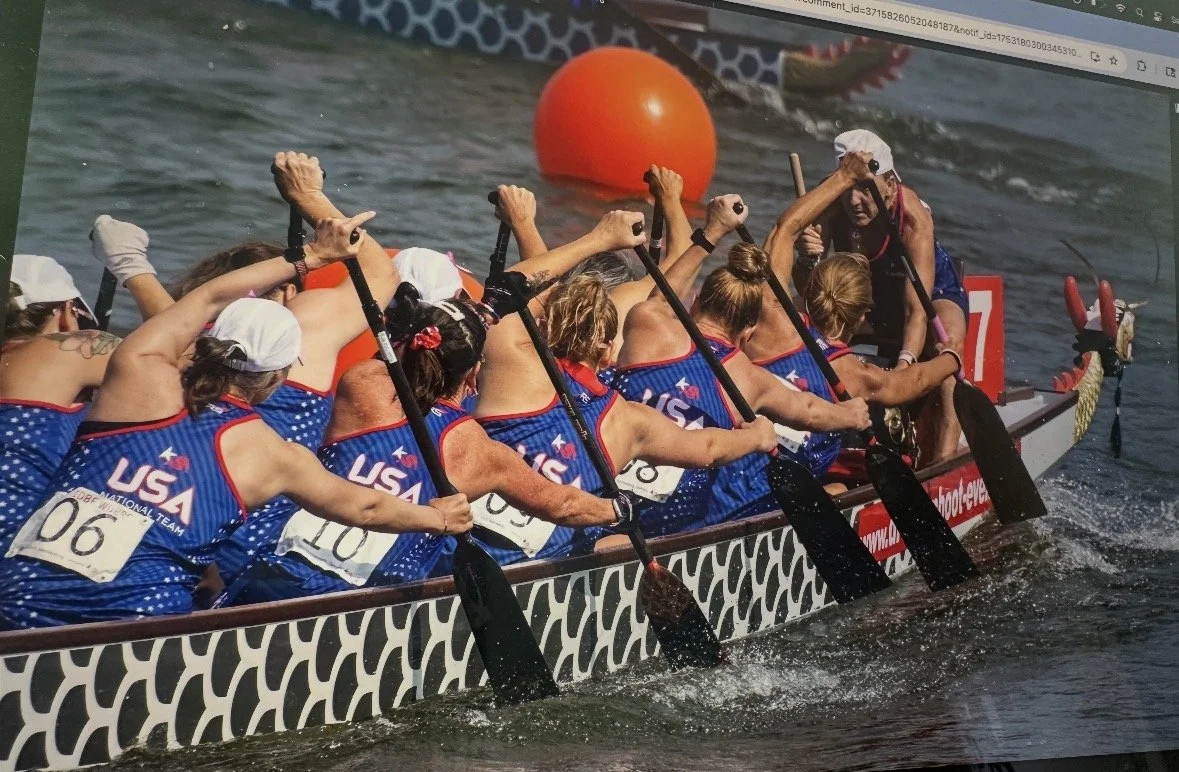 Team USA breast cancer survivor dragon boat team competing at the 17th World Dragon Boat Championships in Germany.