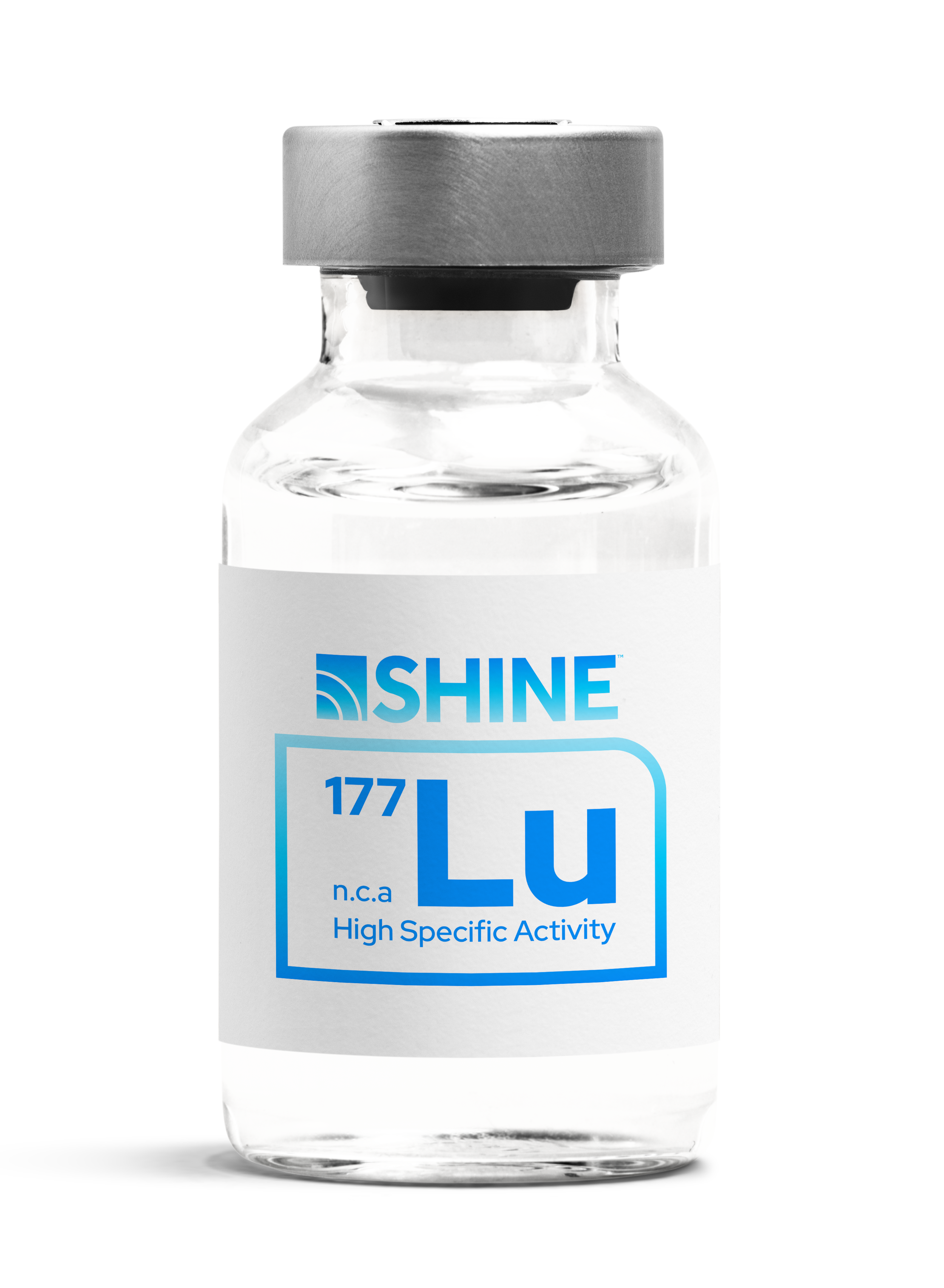 A clear glass vial with a gray cap. The label shows the brand SHINE, the number 177, and additional text indicating it is a high-specificity activity product.