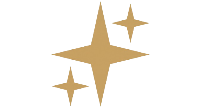 Gold star-shaped design with three stars of different sizes.