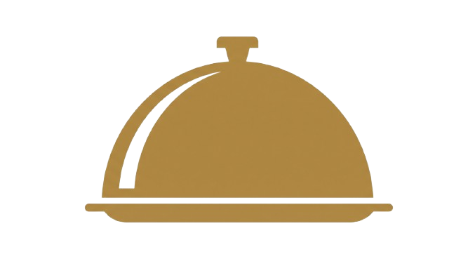 Silhouette of a dome-shaped food cover in gold color to represent REFUEL.