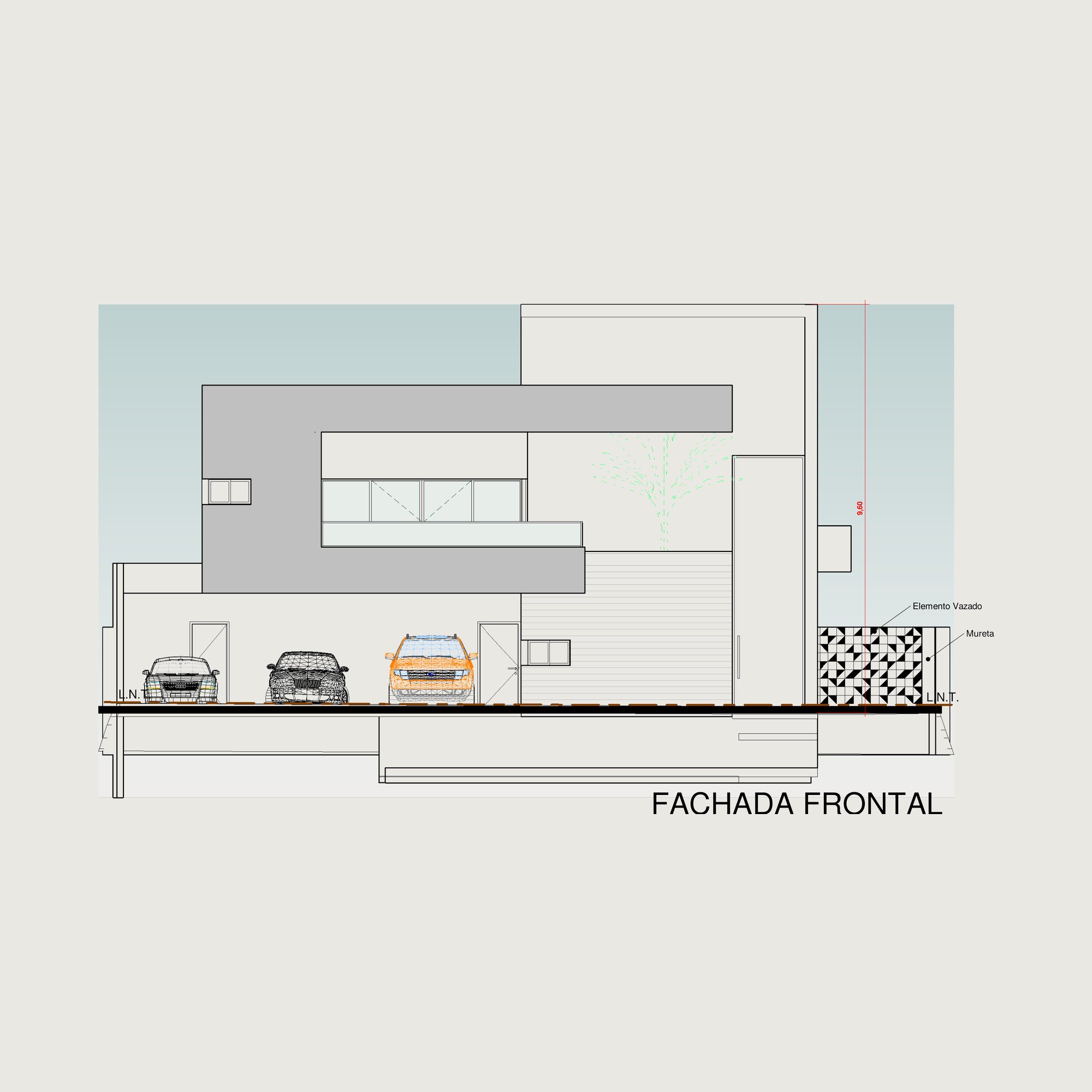 Front elevation of a residential house with garage