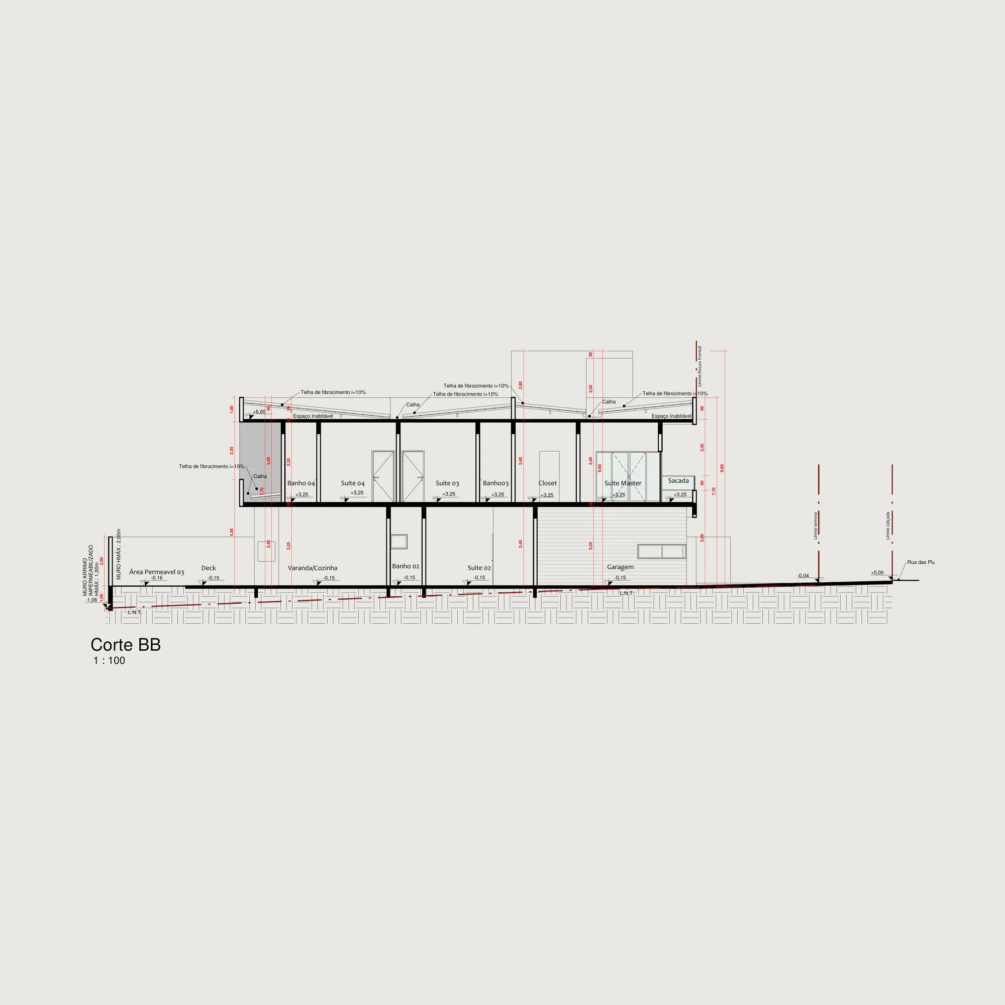 Section through a two storey house on a sloping site