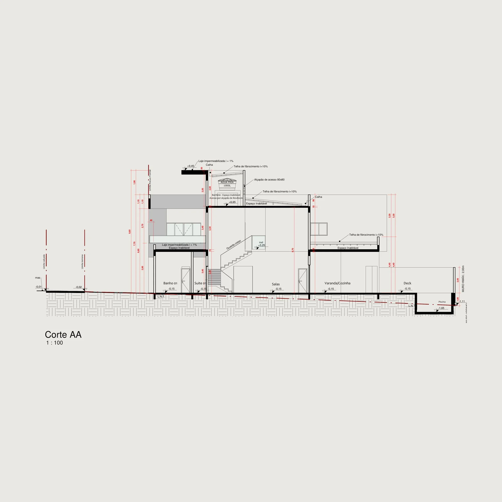 Section through a two storey house