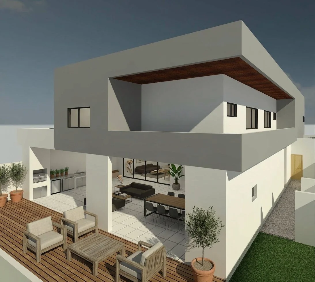 Rear render of a two storey house with covered patio