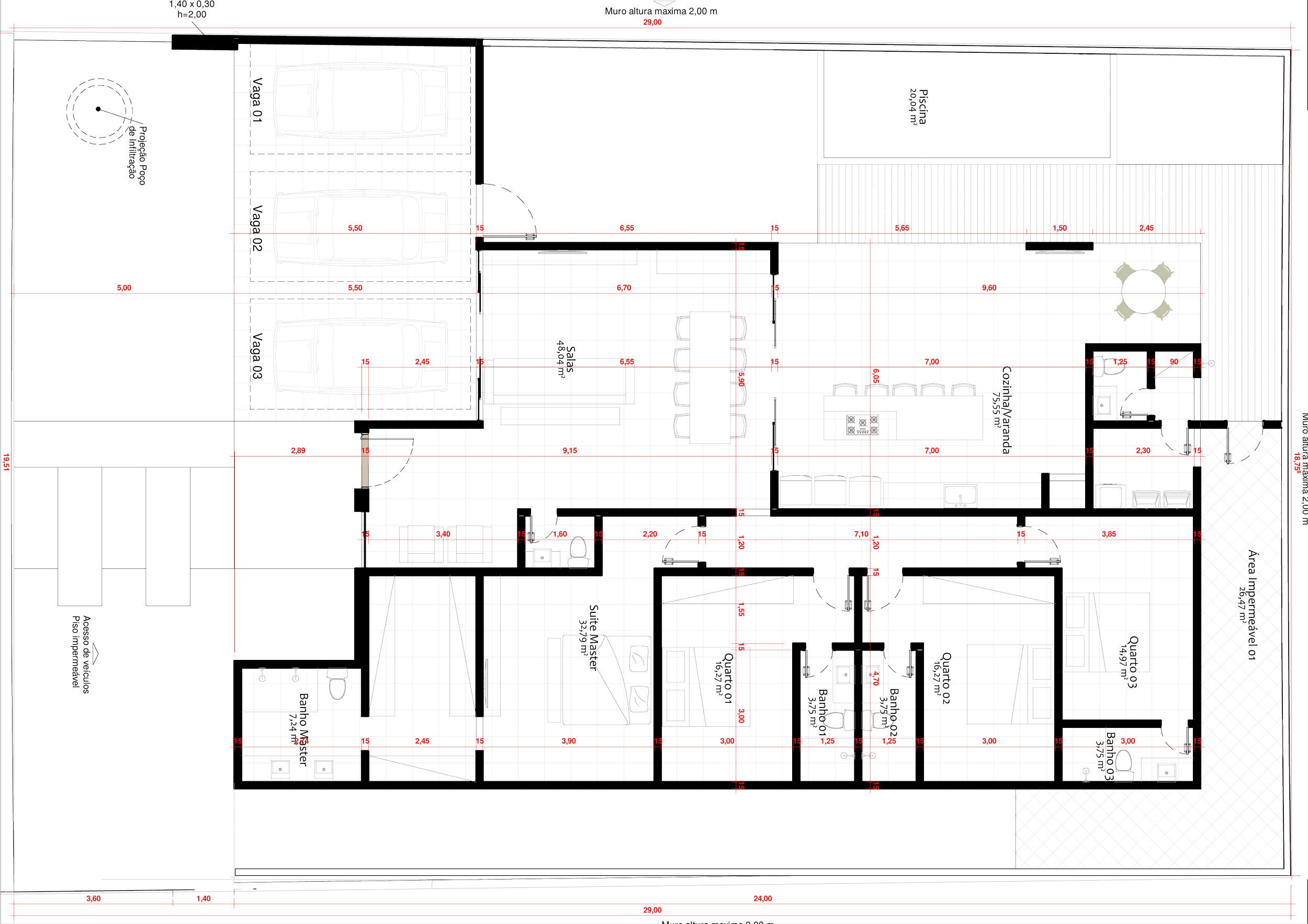 Site plan of a residential house with parking and outdoor areas