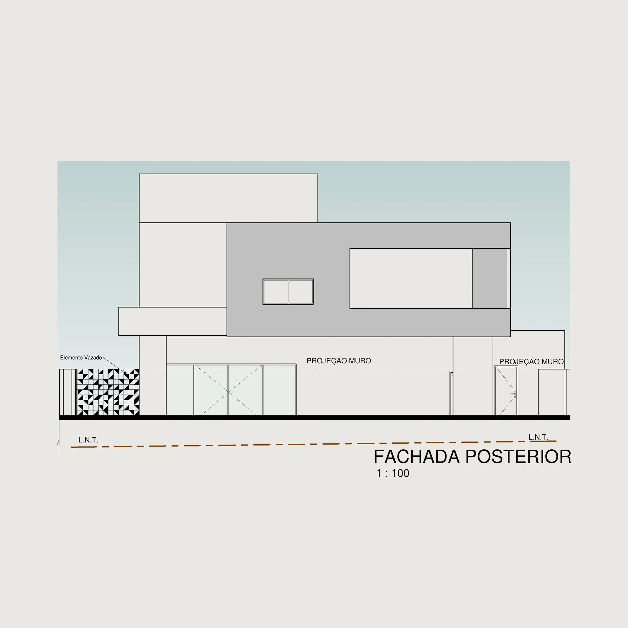 Rear elevation of a two storey house