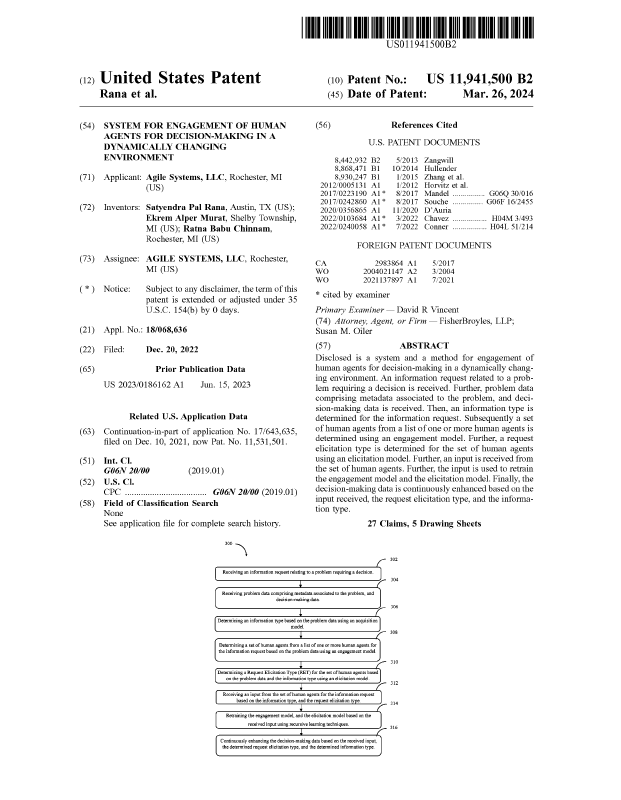 PATENT: System for engagement of human agents for decision-making in a dynamically changing environment