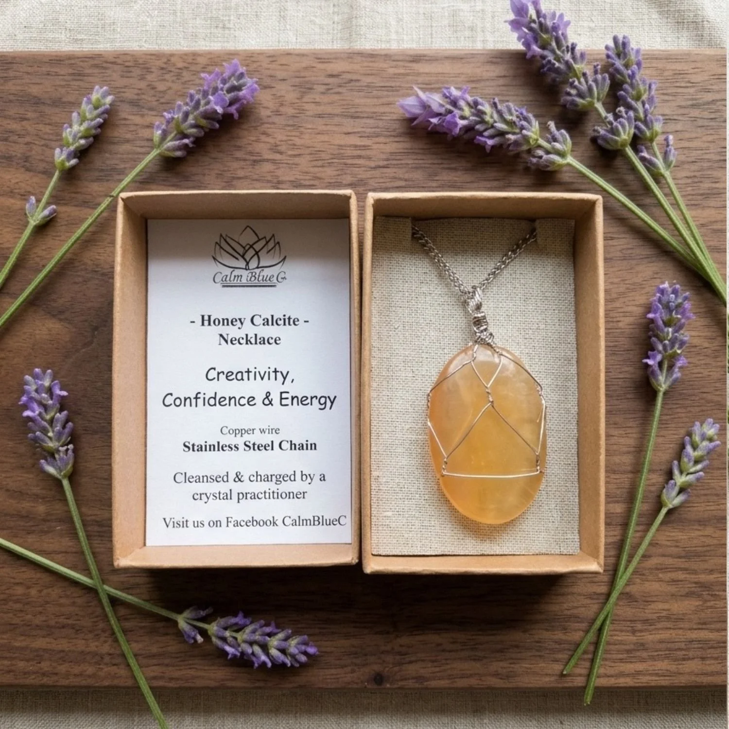 Honey Calcite Wire Wrapped Necklace