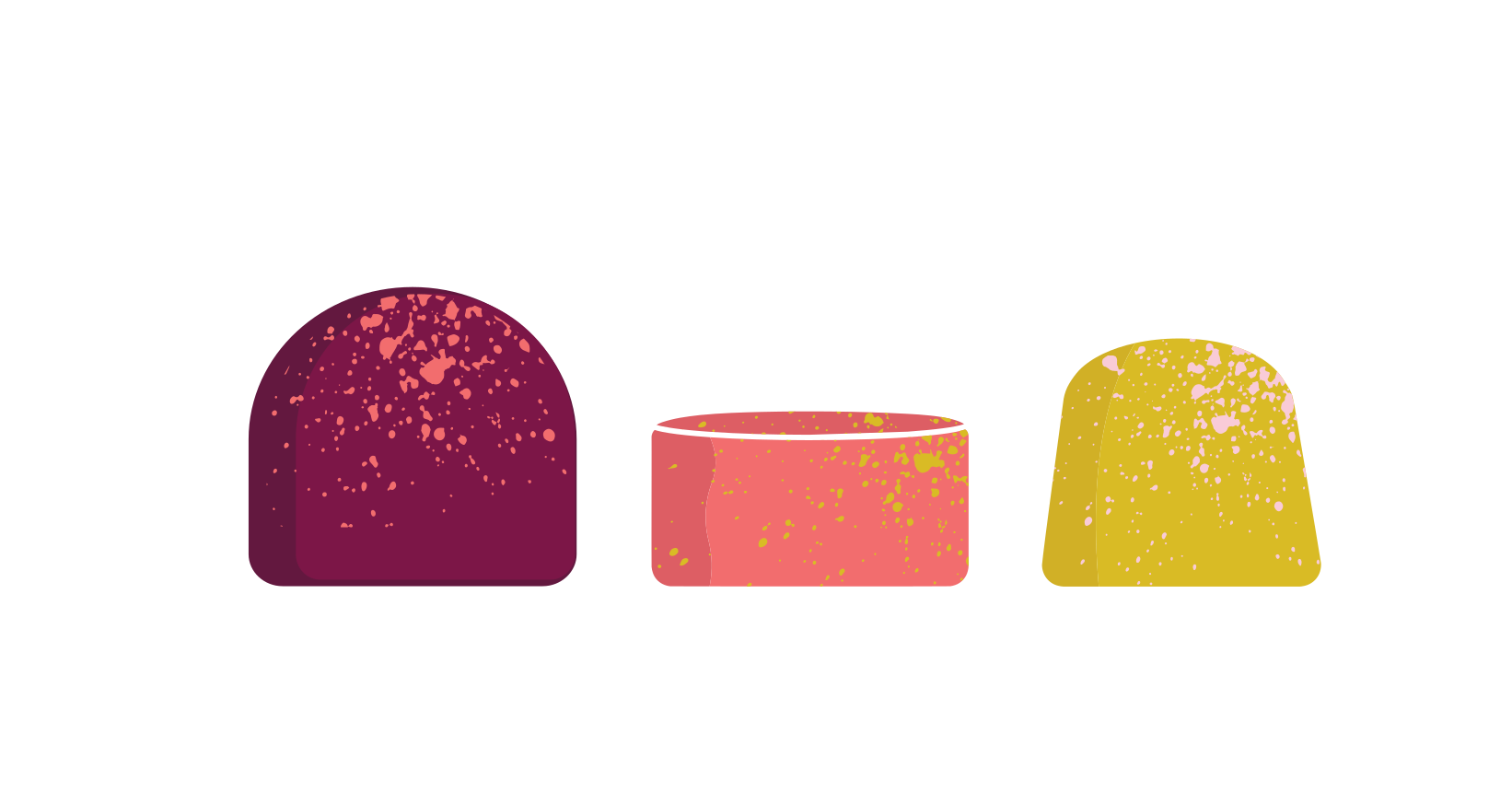 Drawing of 3 of Melt's chocolate bonbons