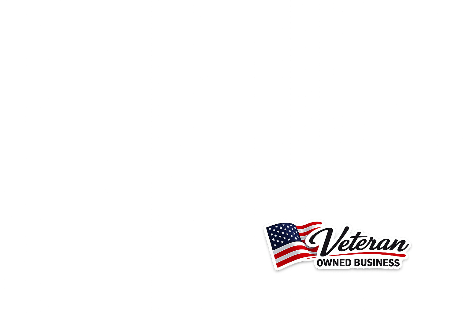 A logo with an American flag and the words "Veteran Owned Business" on a light grey background.
