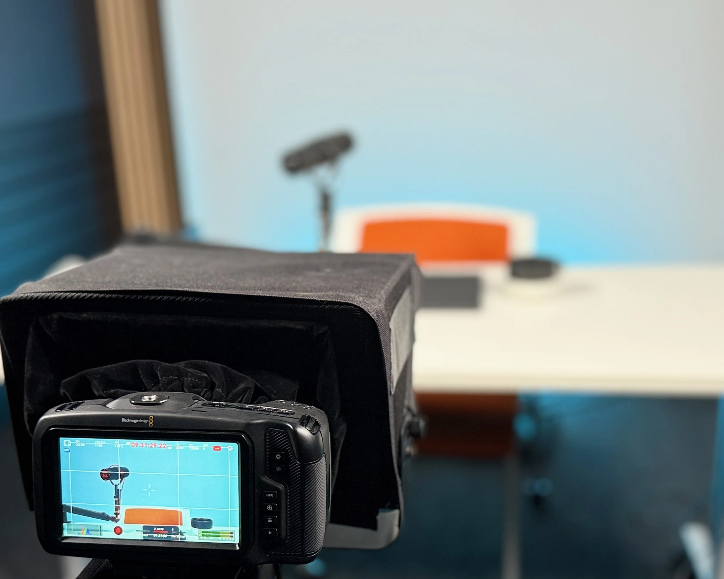 Camera framing a set for a business video recording at Studio TwentyOneTwelve
