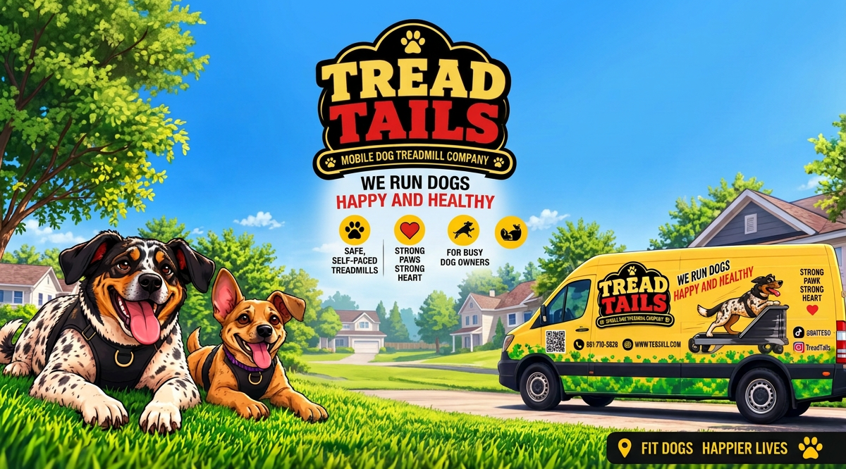 Tread Tails mobile dog gym van with dogs in Metro Atlanta