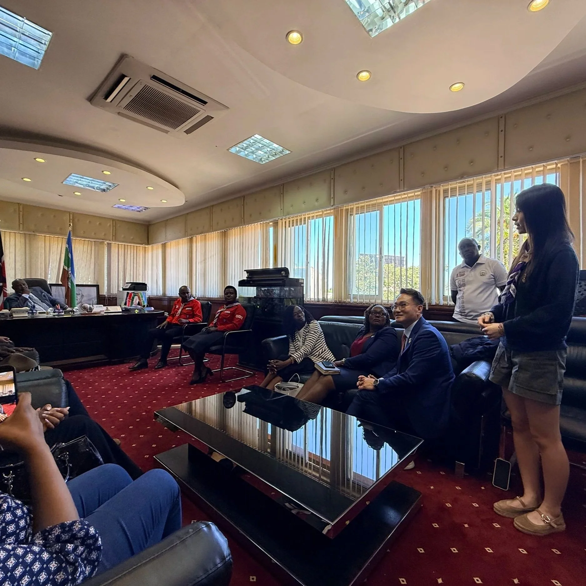 Seojin "Summer" Choi, South Korea Global Youth Leader Representative, giving a speech as a youth leader, at the Governor Mutahi Kahiga's office, Governor of Nyeri