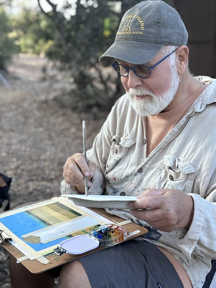 Santa Barbara artist Michael Marzolla painting on location