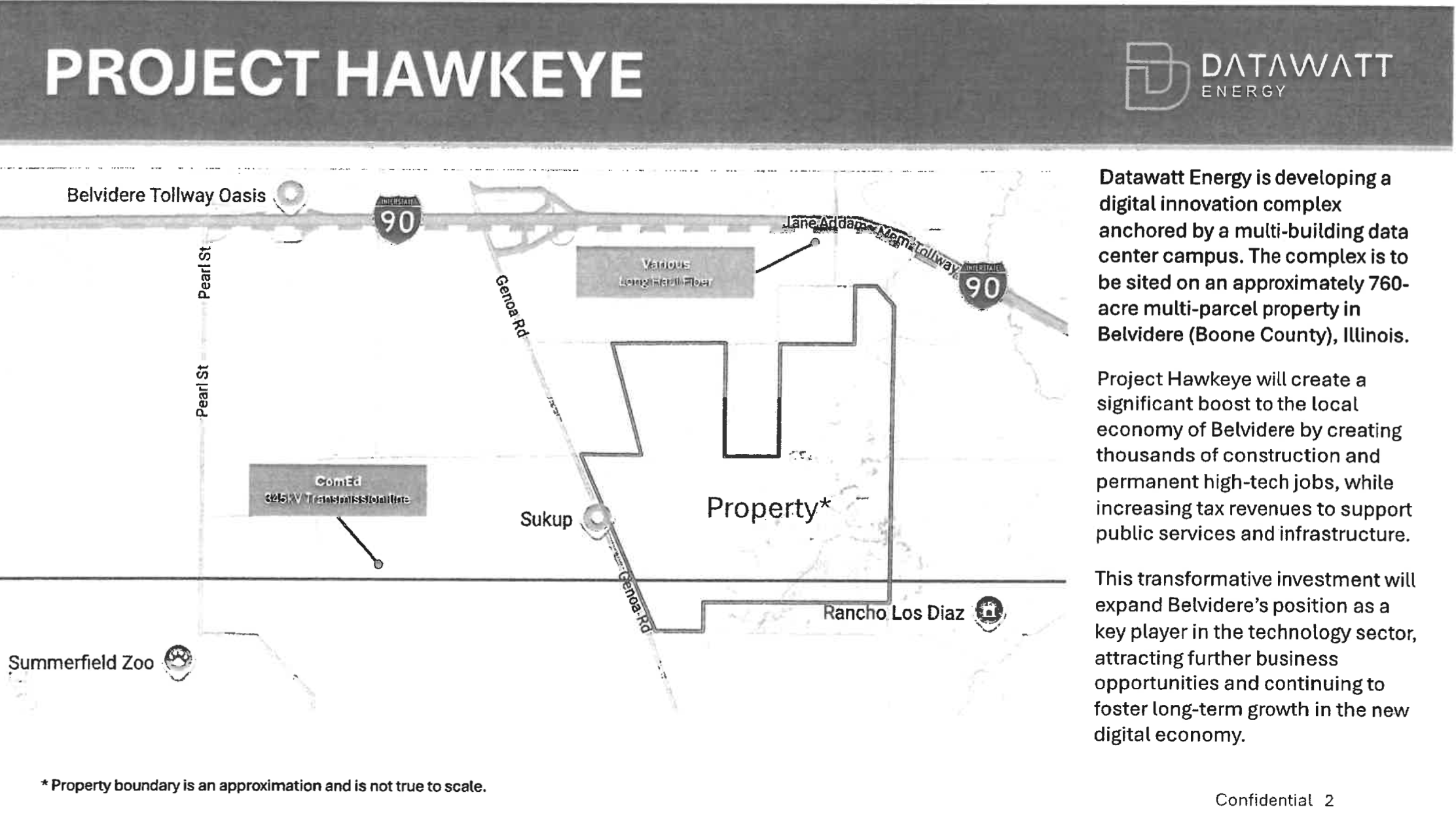 Hyperscale data center slide deck showing the Belvidere data center proposed location