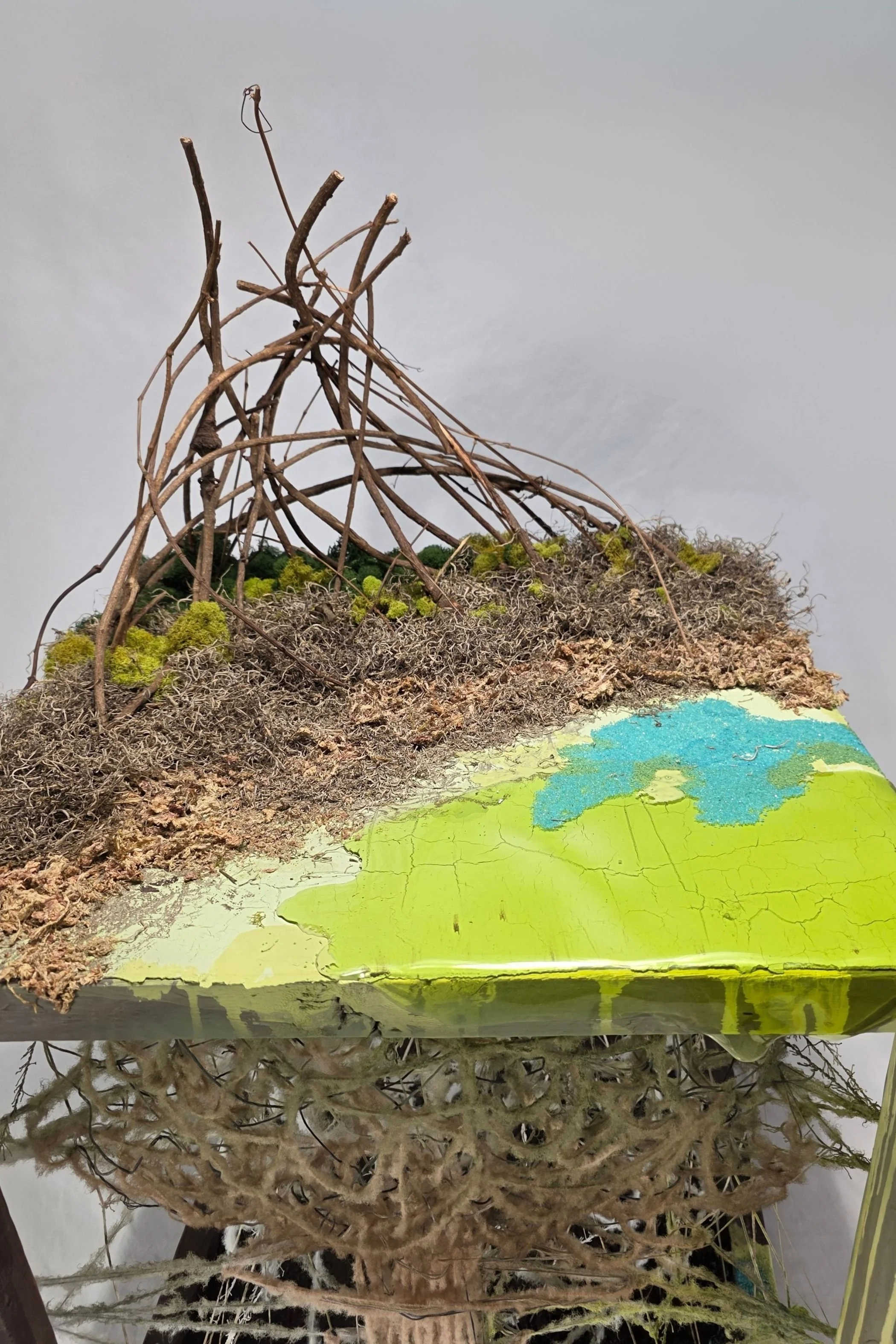 "Interference" (detail), mixed media sculpture, 36" x 22" x22", 2026