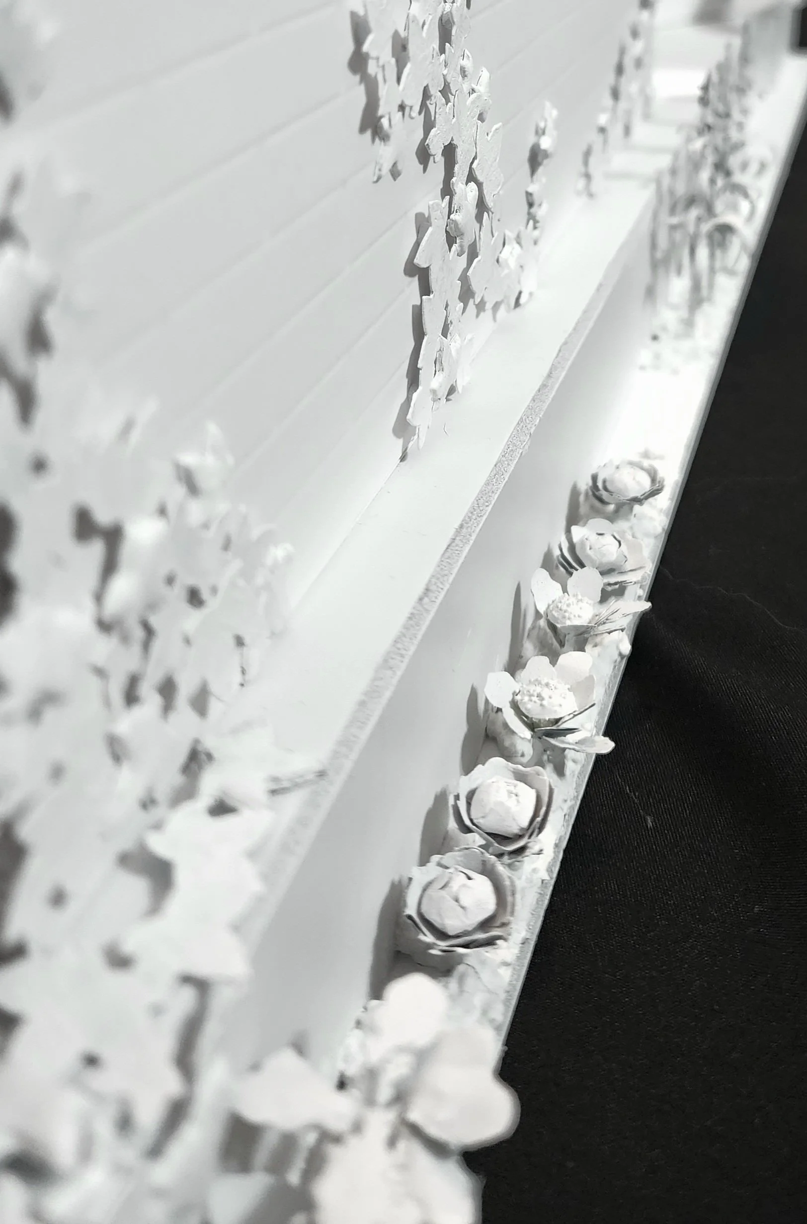 "The House of Joy and Learning" (detail), foam core board, bristol, found objects, paint, 14" x 24" x 13", 2025