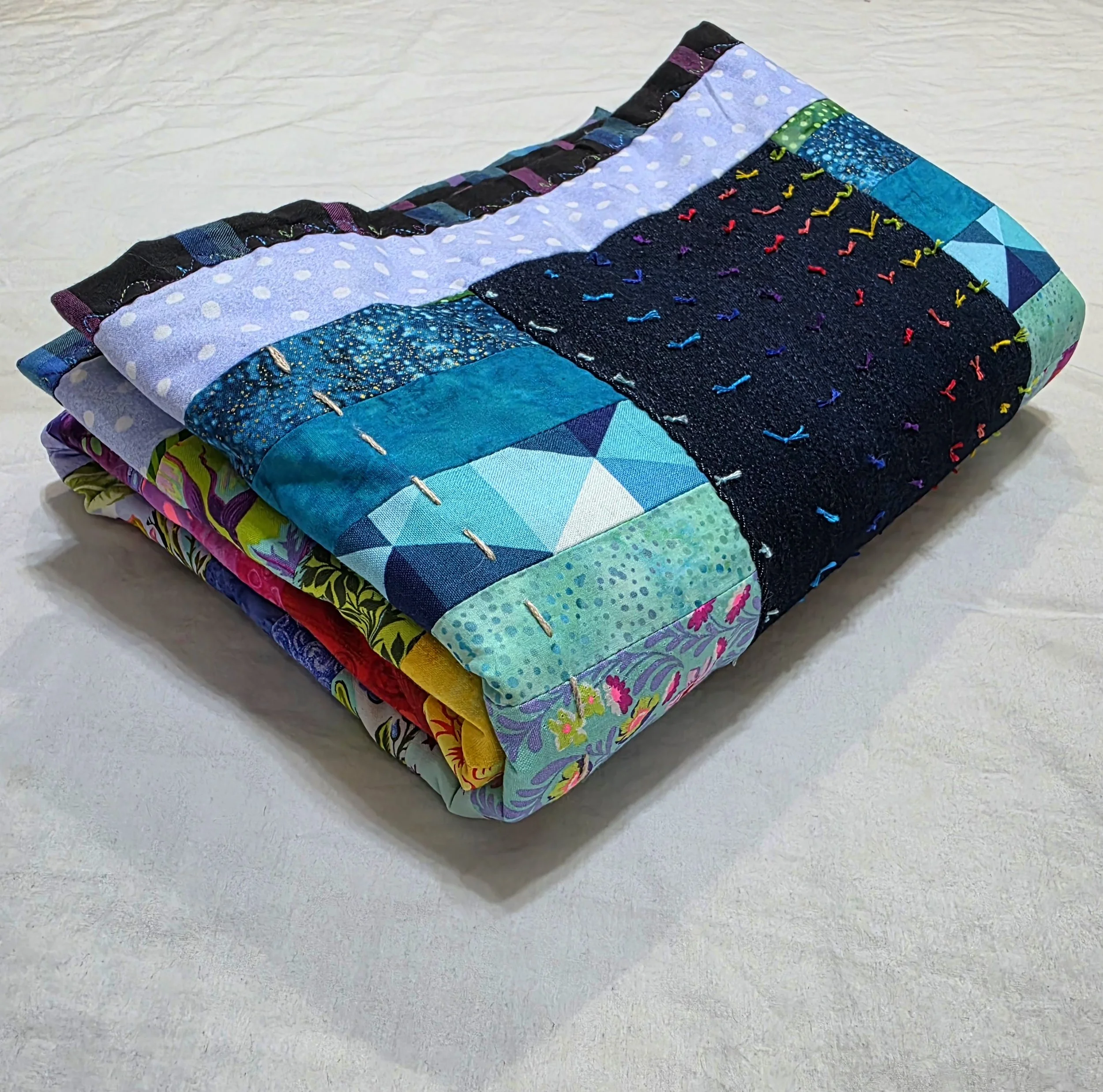 "Nod to Gee's Bend" (detail), textiles, 35" x 45", 2026