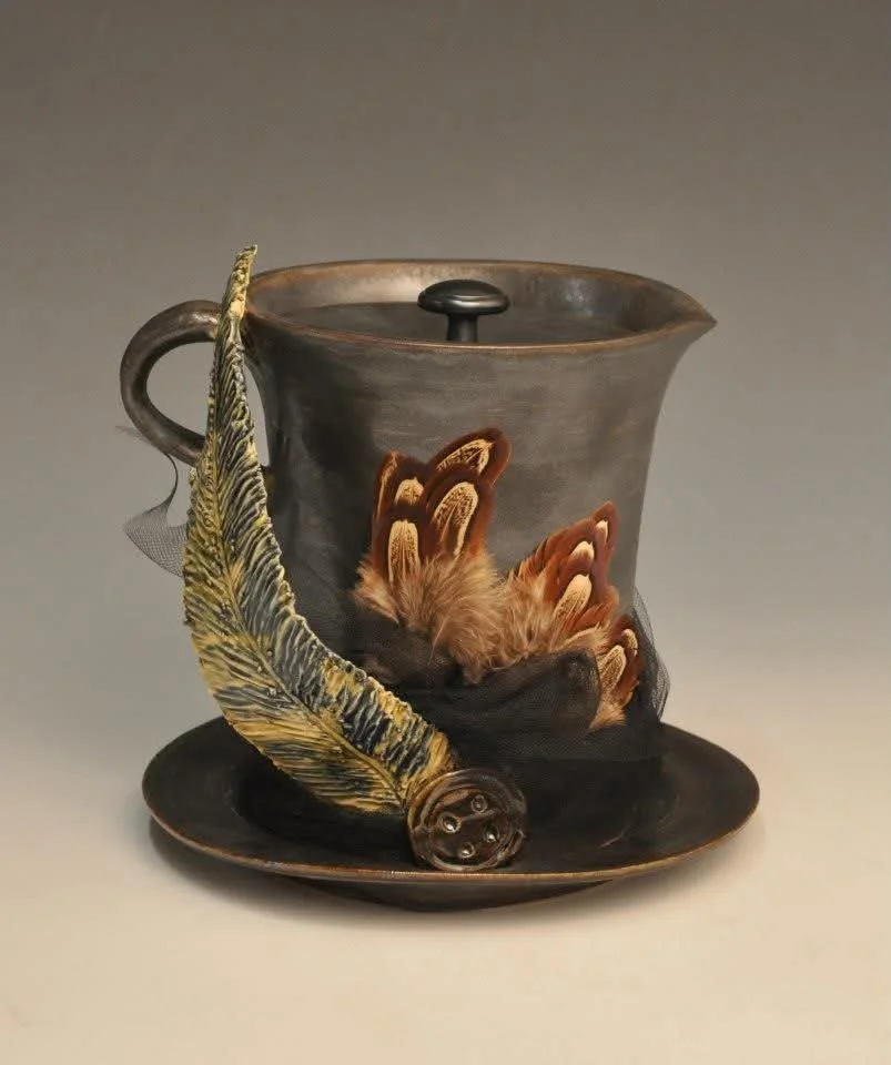 "Black Tea Hat", Ceramic and Mixed Media, 11" x 7", 2013