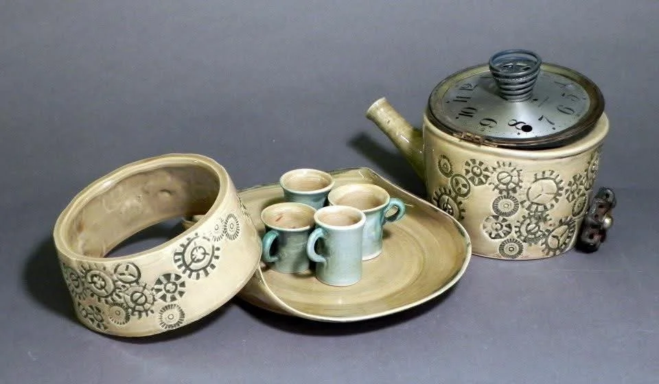 "Time for Tea" (detail), Tea Set, Ceramic and Mixed Media, 12" x 9", 2013