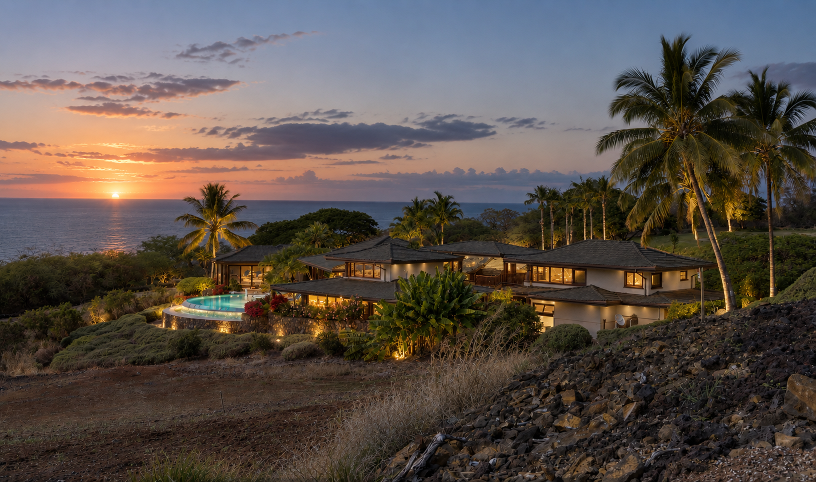 Editorial day and dusk photography for a luxury villa in Hawaii